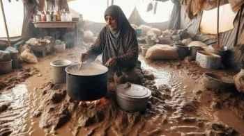 مشهد قاس.. فلسطينية تحضر الطعام على" وحل الخيبة"
