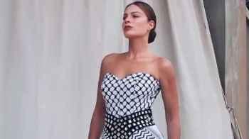 Pamela El Kik wears a dress inspired by the Palestinian keffiyeh and sends a message to the world